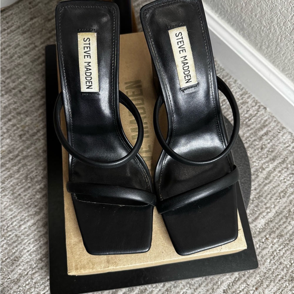Steve Madden Black Strappy Heels - Picture 2 of 5